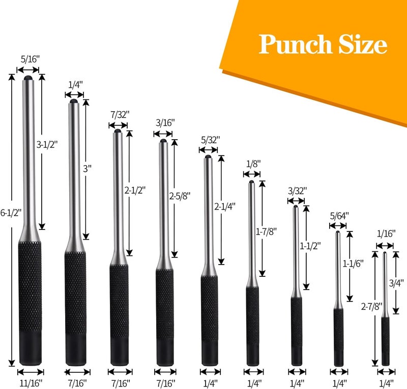 DkOvn Pin Punch Set, 9pcs 1/16" - 5/16" Removing Repair Tools with Storage Pouch, Great for Automotive, Watch Repair, Jewelry and Craft - Image 2
